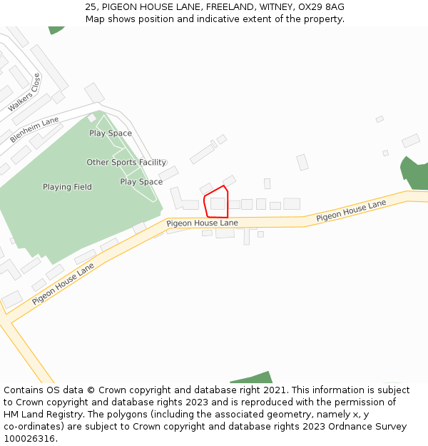 25, PIGEON HOUSE LANE, FREELAND, WITNEY, OX29 8AG: Location map and indicative extent of plot