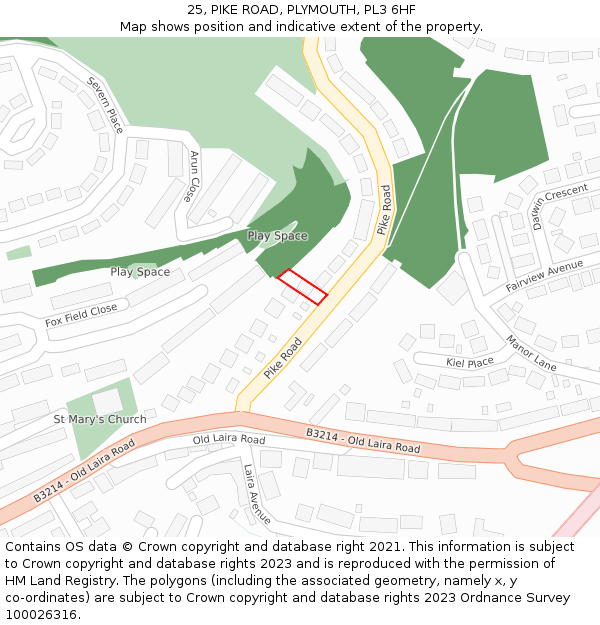 25, PIKE ROAD, PLYMOUTH, PL3 6HF: Location map and indicative extent of plot