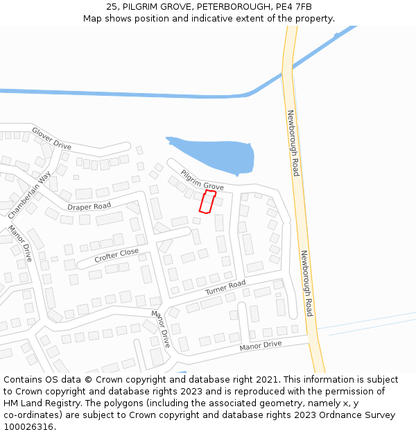 25, PILGRIM GROVE, PETERBOROUGH, PE4 7FB: Location map and indicative extent of plot