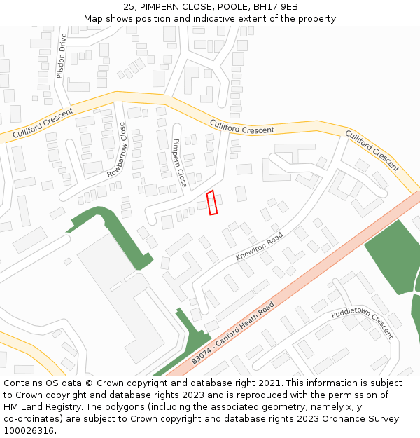 25, PIMPERN CLOSE, POOLE, BH17 9EB: Location map and indicative extent of plot