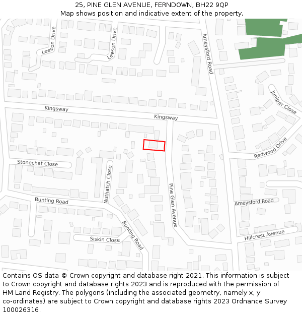 25, PINE GLEN AVENUE, FERNDOWN, BH22 9QP: Location map and indicative extent of plot