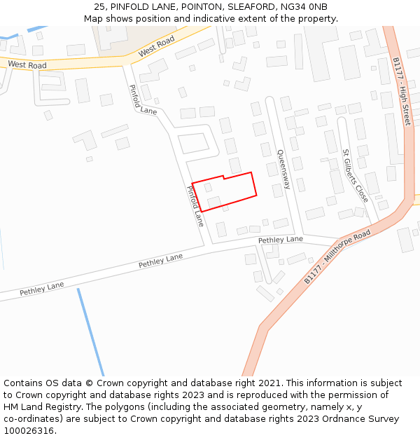 25, PINFOLD LANE, POINTON, SLEAFORD, NG34 0NB: Location map and indicative extent of plot