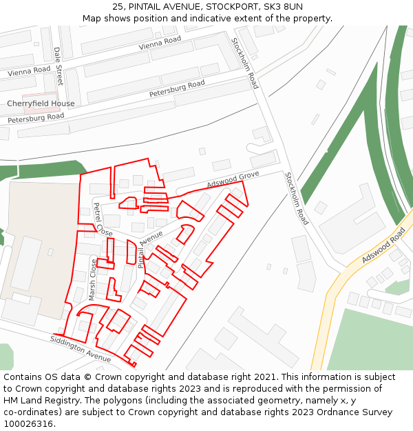 25, PINTAIL AVENUE, STOCKPORT, SK3 8UN: Location map and indicative extent of plot