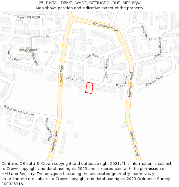 25, PINTAIL DRIVE, IWADE, SITTINGBOURNE, ME9 8QW: Location map and indicative extent of plot