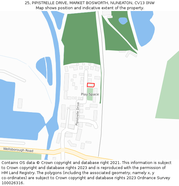 25, PIPISTRELLE DRIVE, MARKET BOSWORTH, NUNEATON, CV13 0NW: Location map and indicative extent of plot