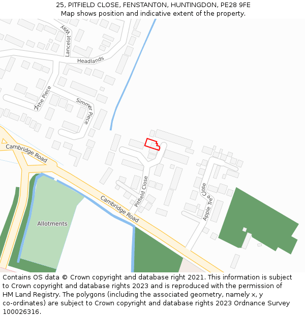 25, PITFIELD CLOSE, FENSTANTON, HUNTINGDON, PE28 9FE: Location map and indicative extent of plot