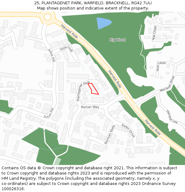 25, PLANTAGENET PARK, WARFIELD, BRACKNELL, RG42 7UU: Location map and indicative extent of plot