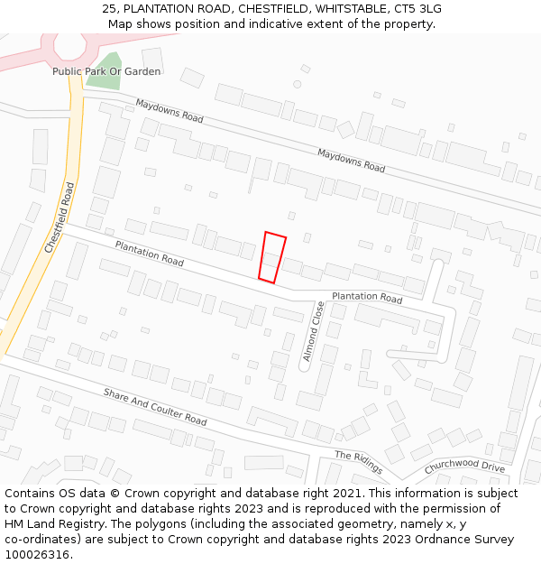 25, PLANTATION ROAD, CHESTFIELD, WHITSTABLE, CT5 3LG: Location map and indicative extent of plot