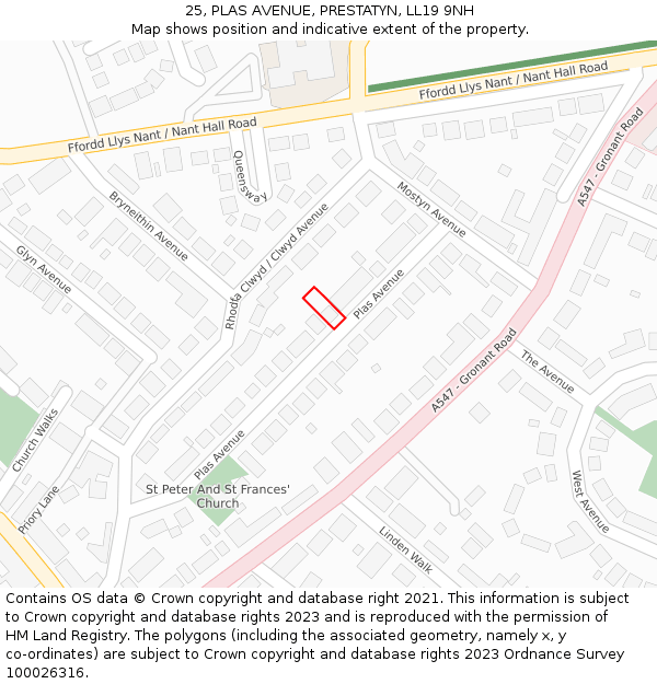 25, PLAS AVENUE, PRESTATYN, LL19 9NH: Location map and indicative extent of plot