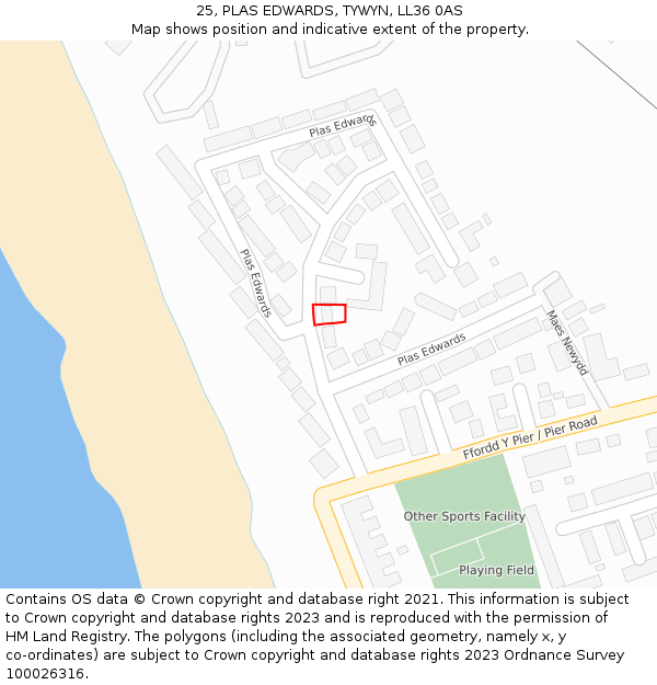 25, PLAS EDWARDS, TYWYN, LL36 0AS: Location map and indicative extent of plot