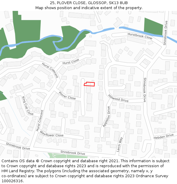 25, PLOVER CLOSE, GLOSSOP, SK13 8UB: Location map and indicative extent of plot