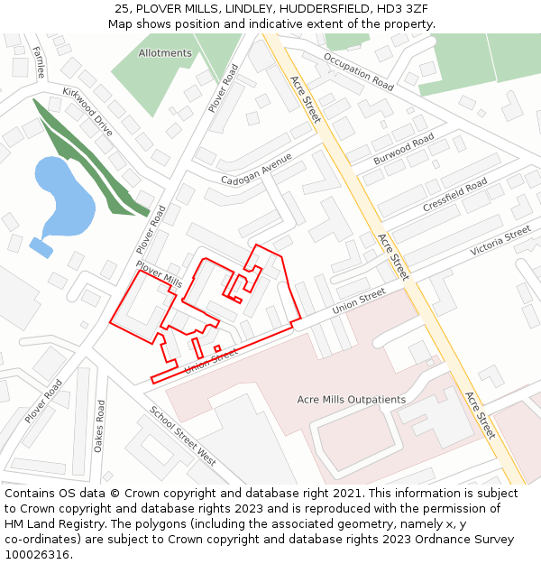 25, PLOVER MILLS, LINDLEY, HUDDERSFIELD, HD3 3ZF: Location map and indicative extent of plot