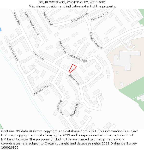 25, PLOWES WAY, KNOTTINGLEY, WF11 0BD: Location map and indicative extent of plot