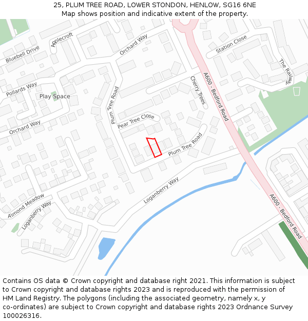 25, PLUM TREE ROAD, LOWER STONDON, HENLOW, SG16 6NE: Location map and indicative extent of plot