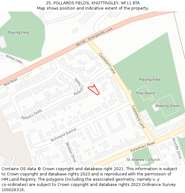 25, POLLARDS FIELDS, KNOTTINGLEY, WF11 8TA: Location map and indicative extent of plot