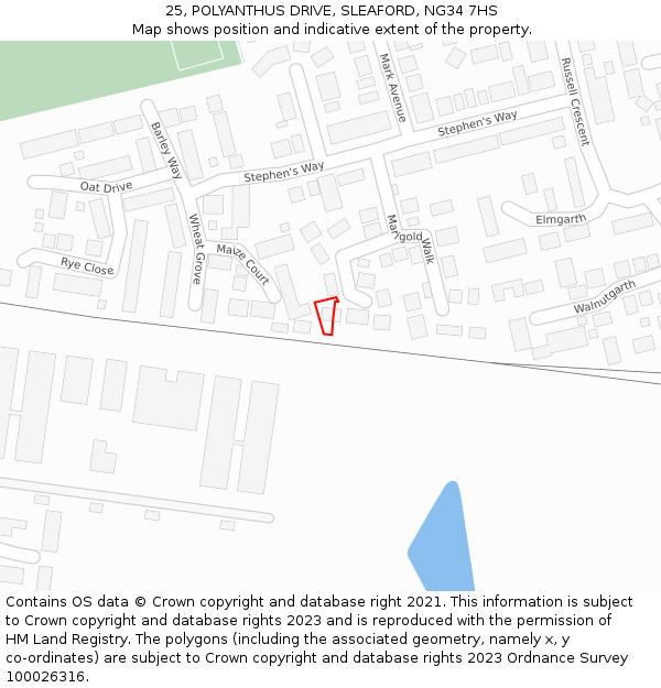 25, POLYANTHUS DRIVE, SLEAFORD, NG34 7HS: Location map and indicative extent of plot