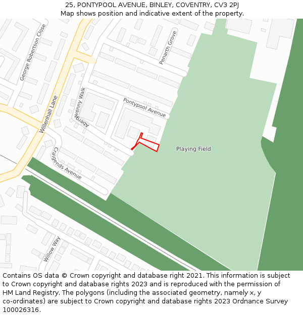 25, PONTYPOOL AVENUE, BINLEY, COVENTRY, CV3 2PJ: Location map and indicative extent of plot