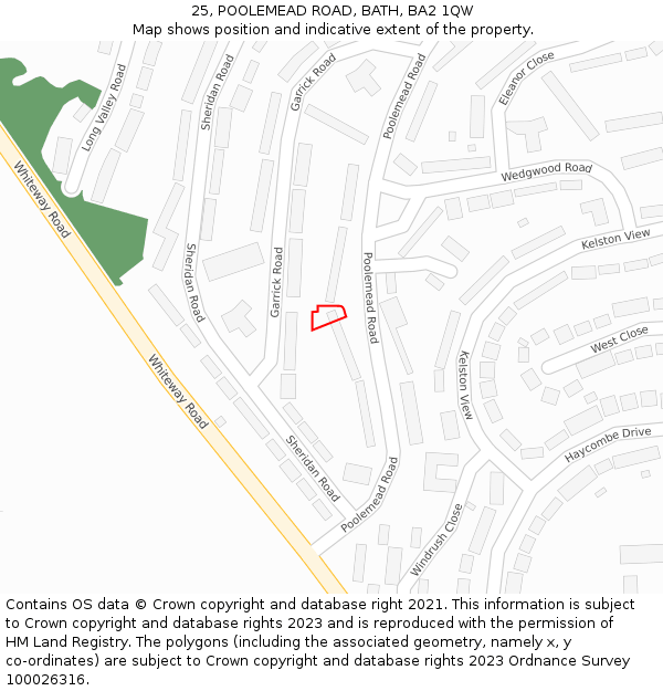 25, POOLEMEAD ROAD, BATH, BA2 1QW: Location map and indicative extent of plot