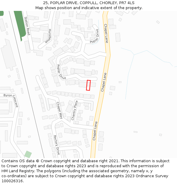 25, POPLAR DRIVE, COPPULL, CHORLEY, PR7 4LS: Location map and indicative extent of plot