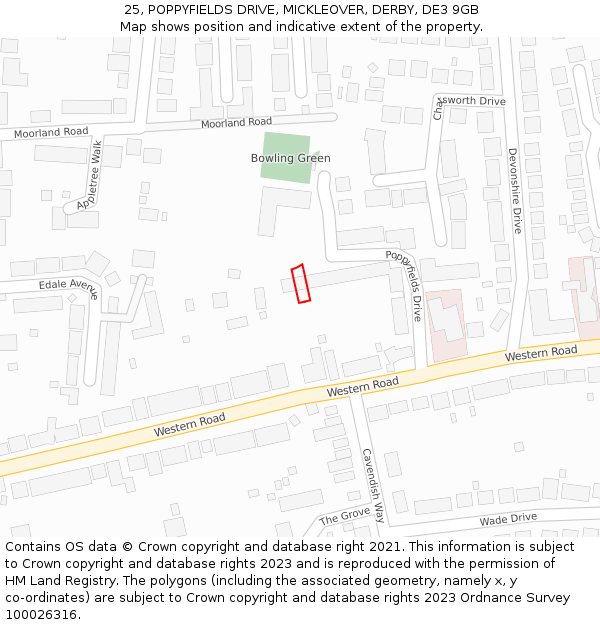 25, POPPYFIELDS DRIVE, MICKLEOVER, DERBY, DE3 9GB: Location map and indicative extent of plot