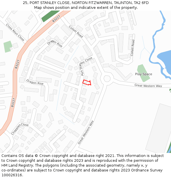 25, PORT STANLEY CLOSE, NORTON FITZWARREN, TAUNTON, TA2 6FD: Location map and indicative extent of plot