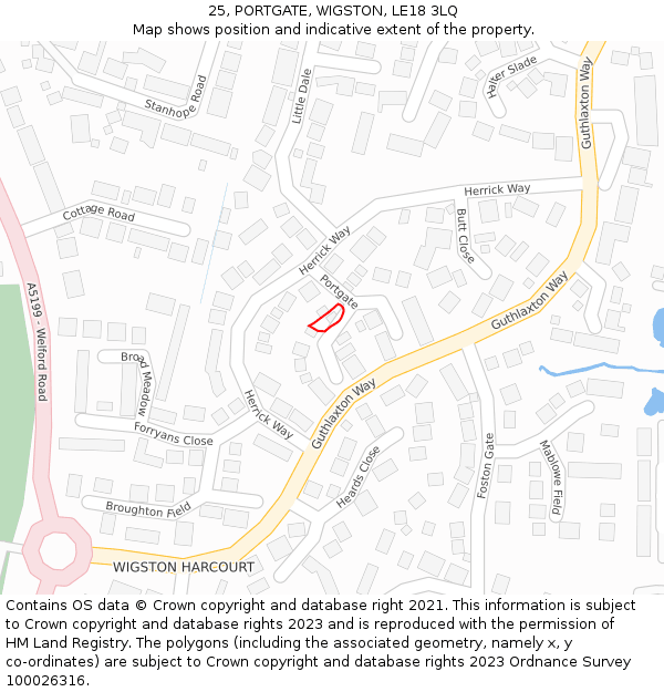 25, PORTGATE, WIGSTON, LE18 3LQ: Location map and indicative extent of plot