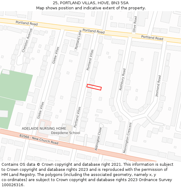 25, PORTLAND VILLAS, HOVE, BN3 5SA: Location map and indicative extent of plot