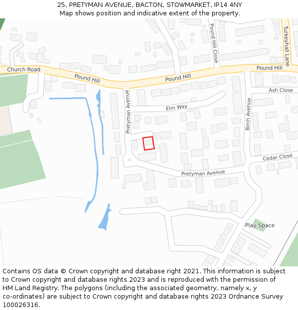 25, PRETYMAN AVENUE, BACTON, STOWMARKET, IP14 4NY: Location map and indicative extent of plot