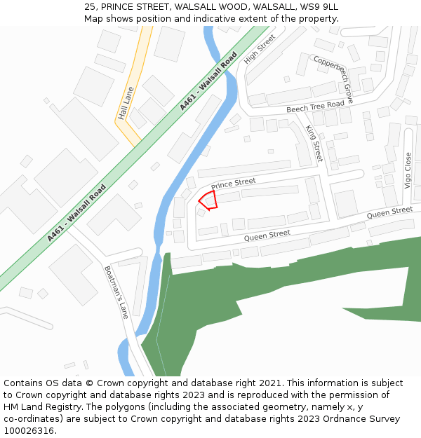 25, PRINCE STREET, WALSALL WOOD, WALSALL, WS9 9LL: Location map and indicative extent of plot