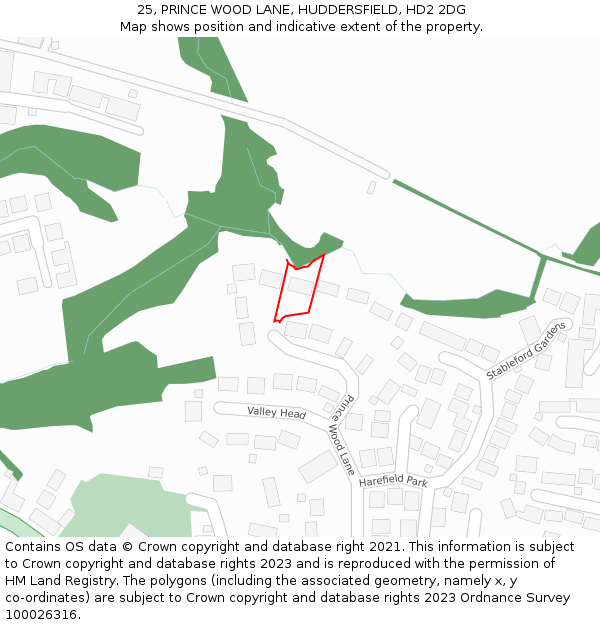 25, PRINCE WOOD LANE, HUDDERSFIELD, HD2 2DG: Location map and indicative extent of plot