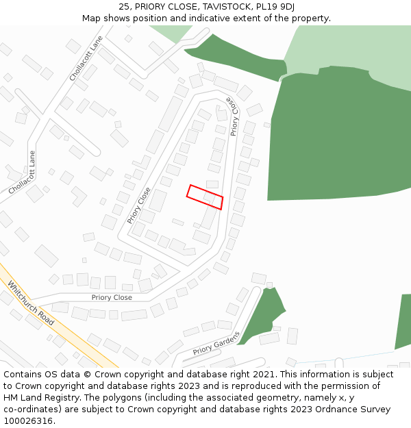 25, PRIORY CLOSE, TAVISTOCK, PL19 9DJ: Location map and indicative extent of plot