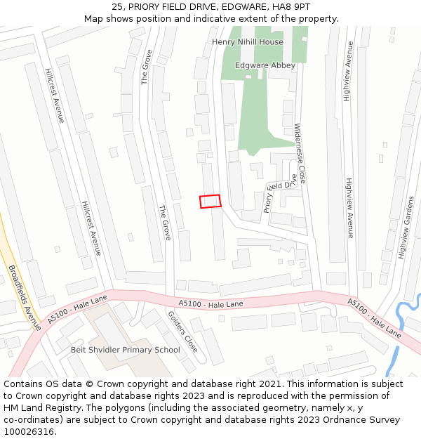 25, PRIORY FIELD DRIVE, EDGWARE, HA8 9PT: Location map and indicative extent of plot