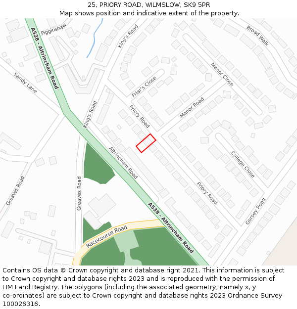 25, PRIORY ROAD, WILMSLOW, SK9 5PR: Location map and indicative extent of plot