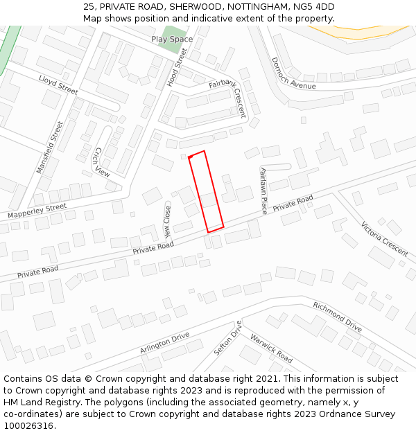 25, PRIVATE ROAD, SHERWOOD, NOTTINGHAM, NG5 4DD: Location map and indicative extent of plot