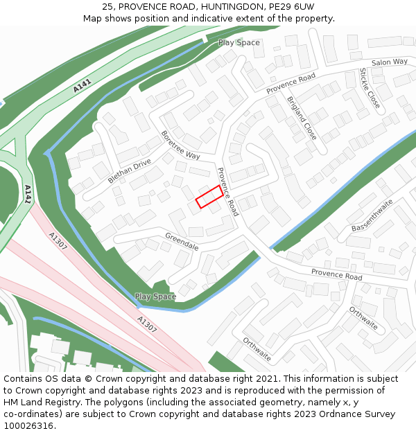 25, PROVENCE ROAD, HUNTINGDON, PE29 6UW: Location map and indicative extent of plot