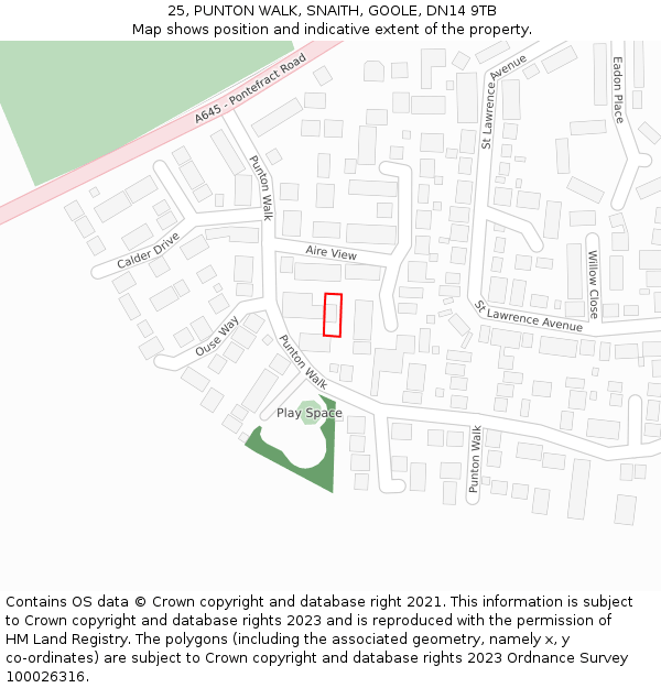 25, PUNTON WALK, SNAITH, GOOLE, DN14 9TB: Location map and indicative extent of plot