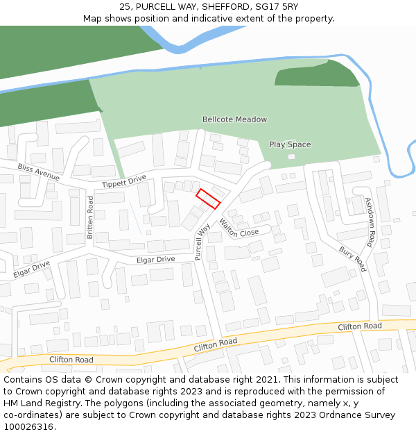 25, PURCELL WAY, SHEFFORD, SG17 5RY: Location map and indicative extent of plot