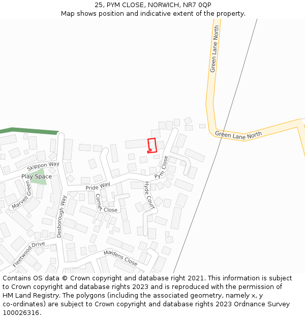 25, PYM CLOSE, NORWICH, NR7 0QP: Location map and indicative extent of plot
