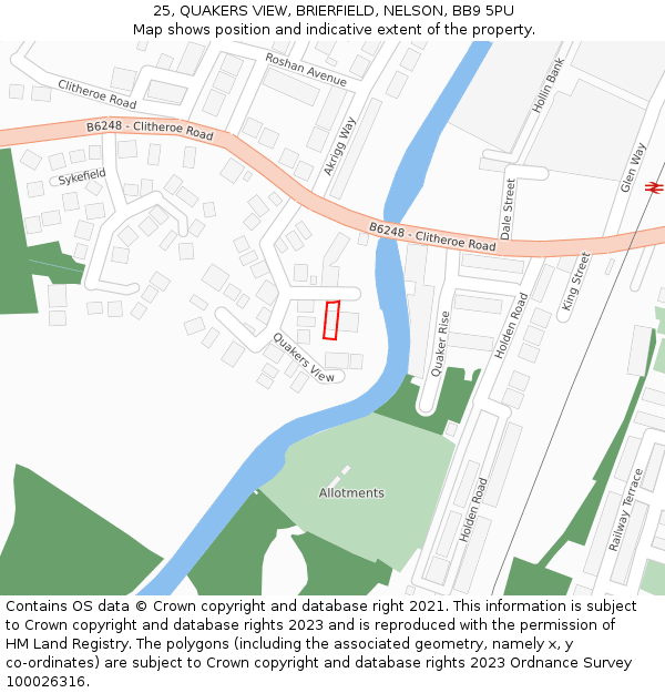 25, QUAKERS VIEW, BRIERFIELD, NELSON, BB9 5PU: Location map and indicative extent of plot