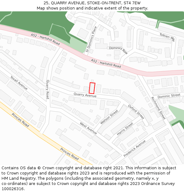 25, QUARRY AVENUE, STOKE-ON-TRENT, ST4 7EW: Location map and indicative extent of plot