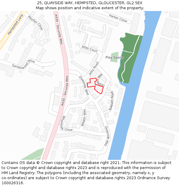 25, QUAYSIDE WAY, HEMPSTED, GLOUCESTER, GL2 5EX: Location map and indicative extent of plot