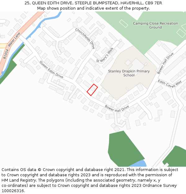 25, QUEEN EDITH DRIVE, STEEPLE BUMPSTEAD, HAVERHILL, CB9 7ER: Location map and indicative extent of plot