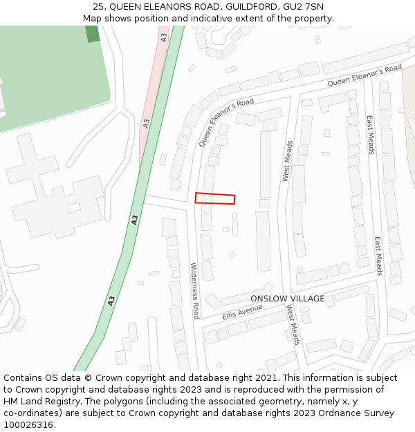 25, QUEEN ELEANORS ROAD, GUILDFORD, GU2 7SN: Location map and indicative extent of plot