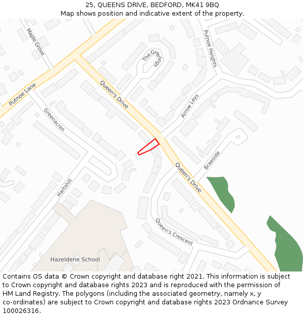 25, QUEENS DRIVE, BEDFORD, MK41 9BQ: Location map and indicative extent of plot