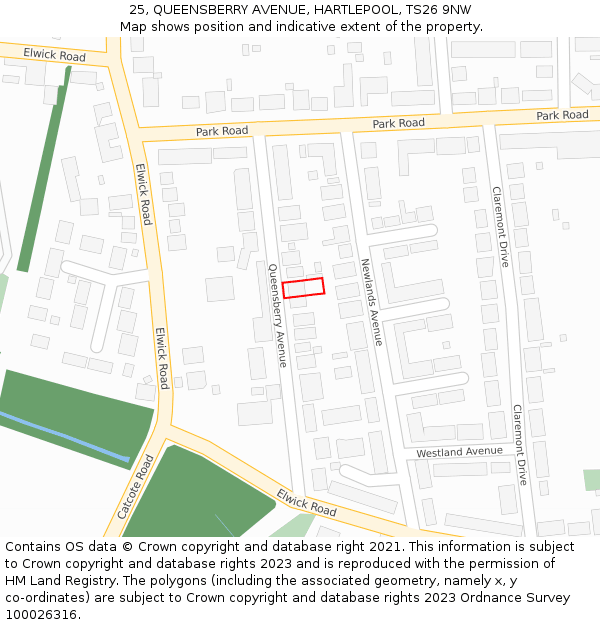 25, QUEENSBERRY AVENUE, HARTLEPOOL, TS26 9NW: Location map and indicative extent of plot