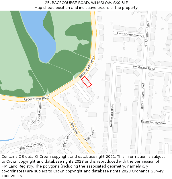 25, RACECOURSE ROAD, WILMSLOW, SK9 5LF: Location map and indicative extent of plot