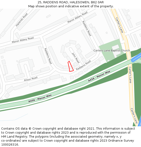 25, RADDENS ROAD, HALESOWEN, B62 0AR: Location map and indicative extent of plot