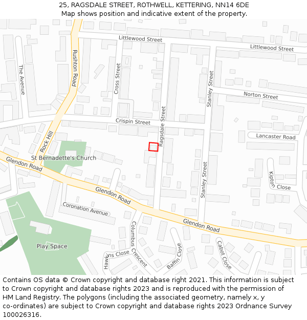 25, RAGSDALE STREET, ROTHWELL, KETTERING, NN14 6DE: Location map and indicative extent of plot