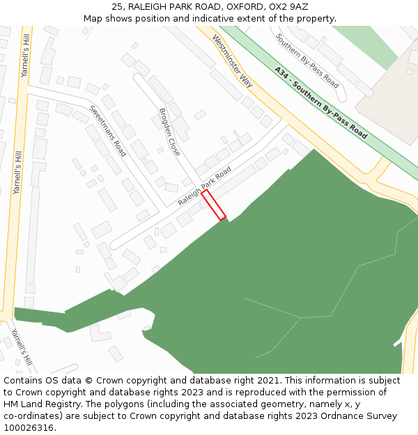 25, RALEIGH PARK ROAD, OXFORD, OX2 9AZ: Location map and indicative extent of plot