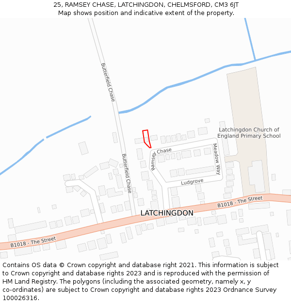25, RAMSEY CHASE, LATCHINGDON, CHELMSFORD, CM3 6JT: Location map and indicative extent of plot
